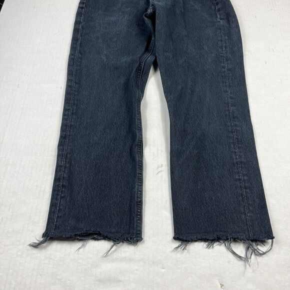Agolde Womens Cropped Riley Jeans Blue Frayed Hem High Rise Button Up Size 25 - Picture 2 of 13